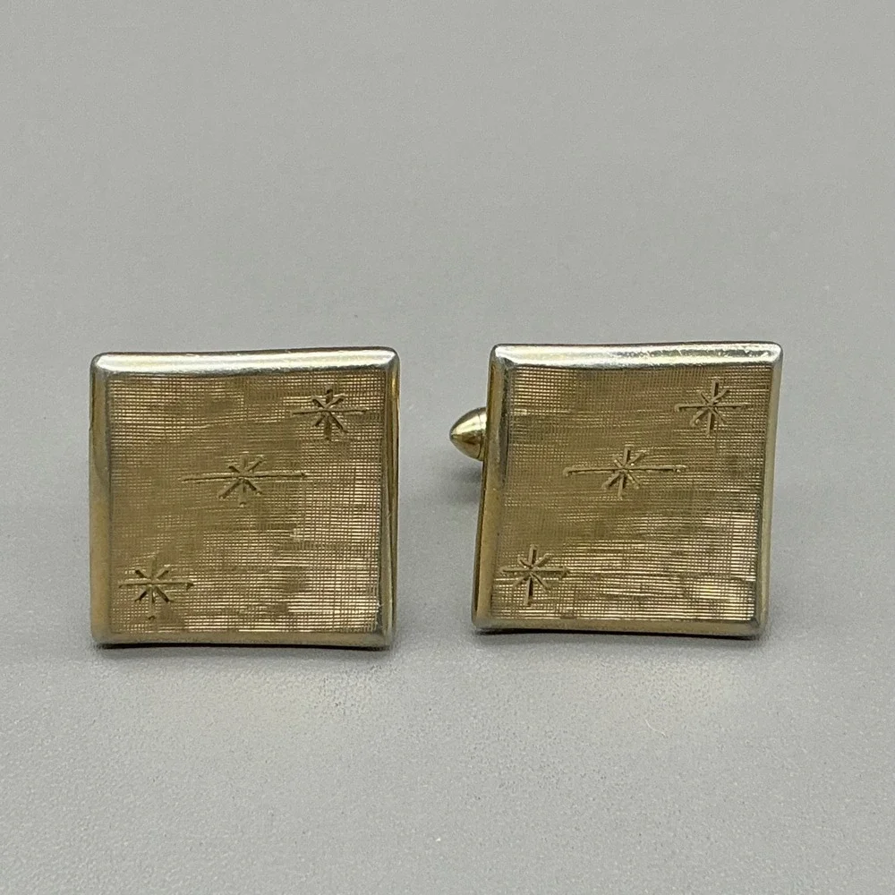 Swank Gold Tone Cufflinks Atomic Starburst Mid Century Modern Men's Vintage